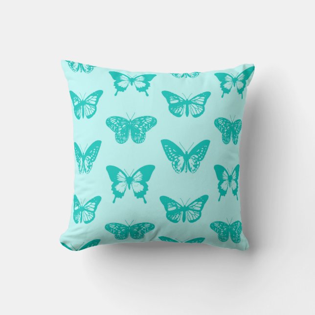 Butterfly sketch, aqua and turquoise cushion (Front)