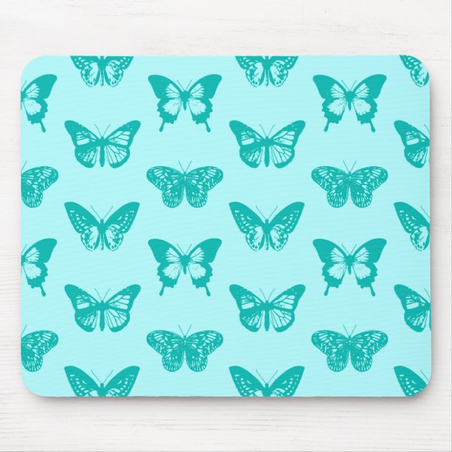 Butterfly sketch, aqua and turquoise mouse pad (Front)