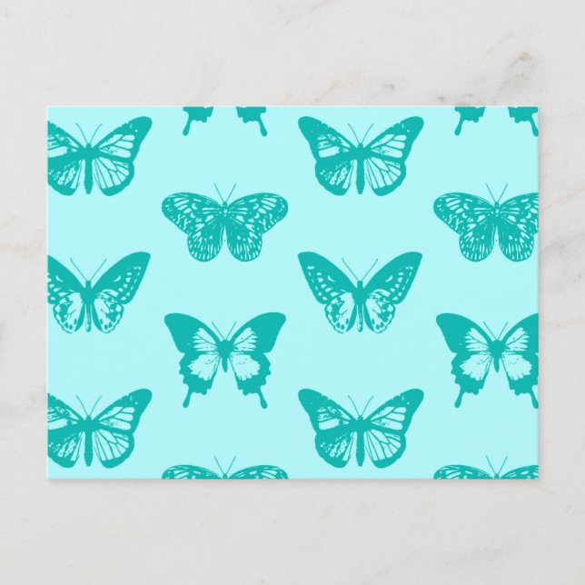 Butterfly sketch, aqua and turquoise postcard (Front)