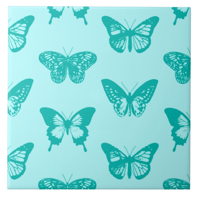 Butterfly sketch, aqua and turquoise tile (Front)