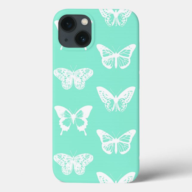Butterfly sketch, aqua and white Case-Mate iPhone case (Back)