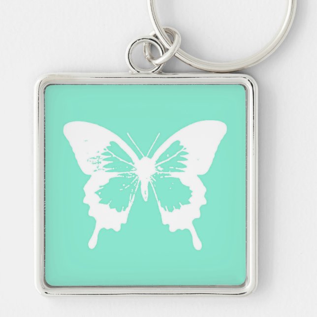 Butterfly sketch, aqua and white key ring (Front)