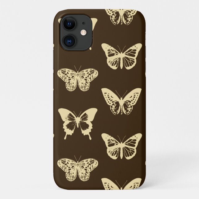 Butterfly sketch, beige on chocolate brown Case-Mate iPhone case (Back)