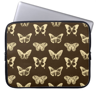 Butterfly sketch, beige on chocolate brown laptop sleeve