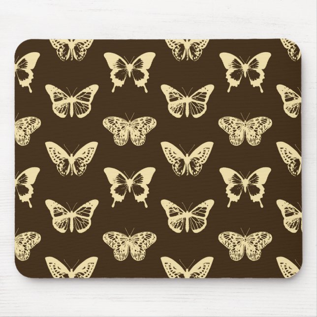 Butterfly sketch, beige on chocolate brown mouse pad (Front)