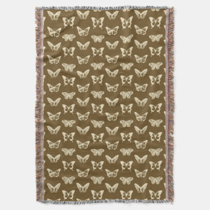 Butterfly sketch, beige on chocolate brown throw blanket