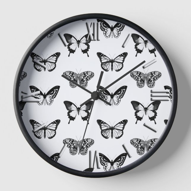Butterfly sketch, black and white clock (Front)