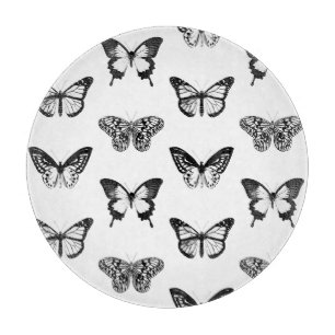 Butterfly sketch, black and white cutting board