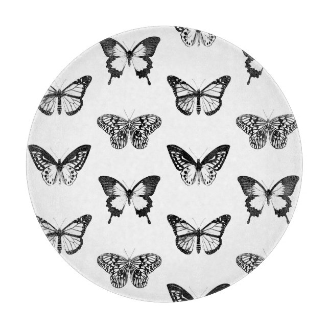 Butterfly sketch, black and white cutting board (Front)