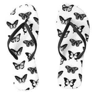 Butterfly sketch, black and white jandals