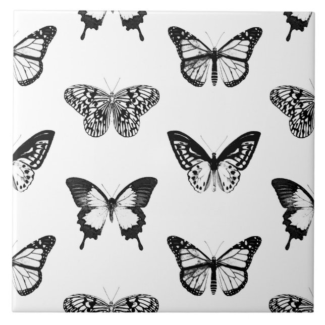 Butterfly sketch, black and white tile (Front)
