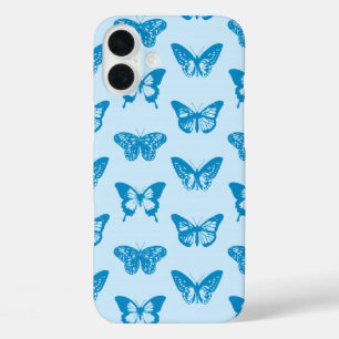 Butterfly sketch, cerulean and sky blue iPhone 16 plus case