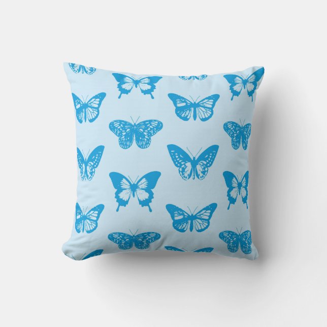 Butterfly sketch, cerulean and sky blue cushion (Front)