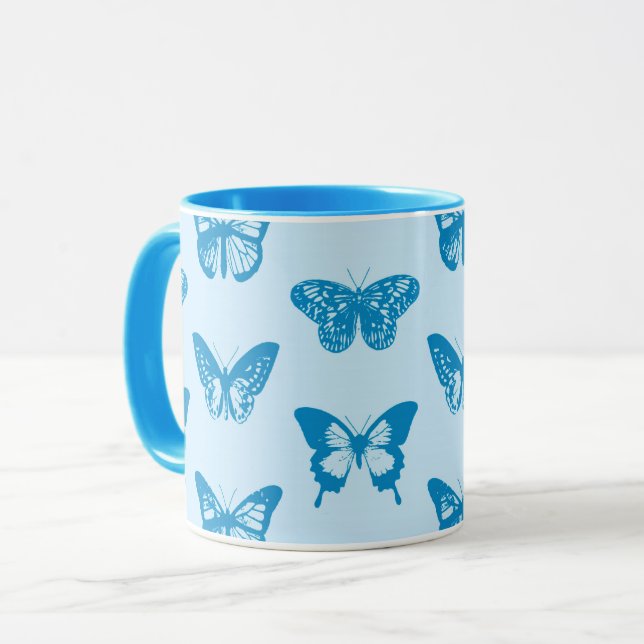 Butterfly sketch, cerulean and sky blue mug (Front Left)