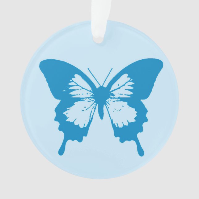 Butterfly sketch, cerulean and sky blue ornament (Front)
