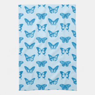 Butterfly sketch, cerulean and sky blue tea towel