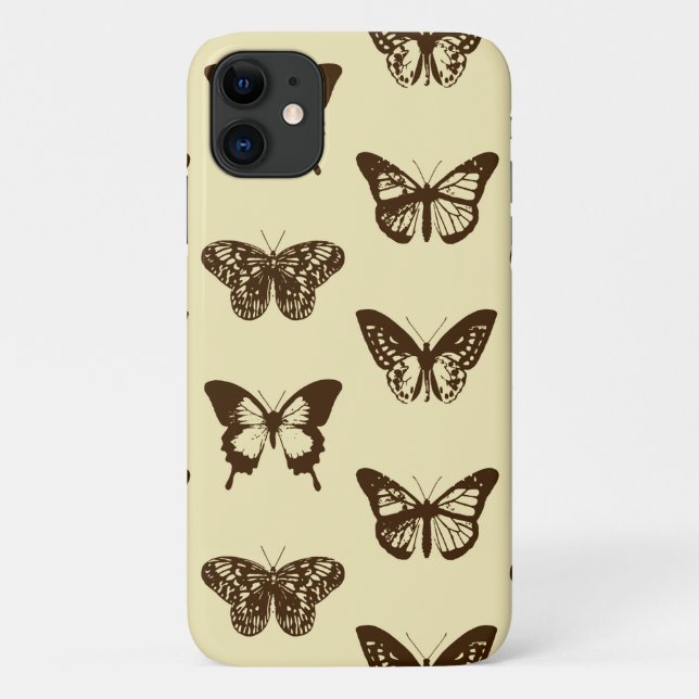 Butterfly sketch, chocolate brown on beige Case-Mate iPhone case (Back)