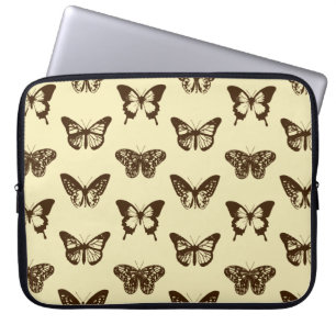 Butterfly sketch, chocolate brown on beige laptop sleeve