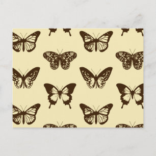 Butterfly sketch, chocolate brown on beige postcard