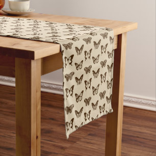 Butterfly Sketch, Chocolate Brown on Beige Short Table Runner