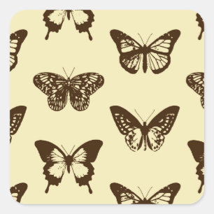 Butterfly sketch, chocolate brown on beige square sticker