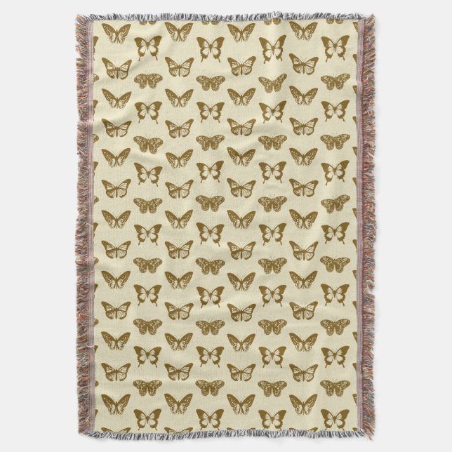 Butterfly sketch, chocolate brown on beige throw blanket (Front Vertical)