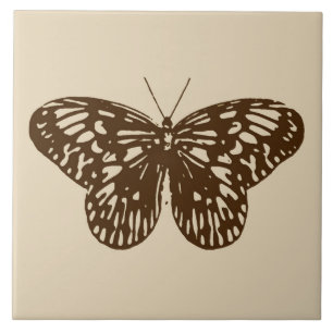 Butterfly sketch, chocolate brown on beige  tile