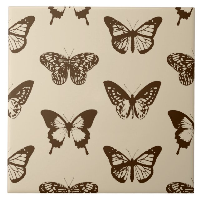 Butterfly sketch, chocolate brown on beige tile (Front)
