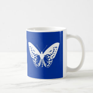 Butterfly sketch, cobalt blue and white coffee mug