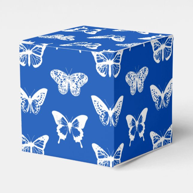 Butterfly sketch, cobalt blue and white favour box (Front Side)