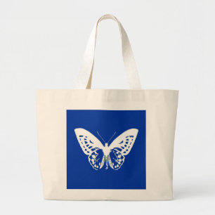 Butterfly sketch, cobalt blue and white large tote bag
