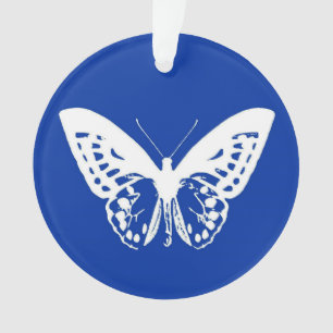 Butterfly sketch, cobalt blue and white ornament