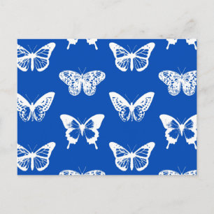 Butterfly sketch, cobalt blue and white postcard