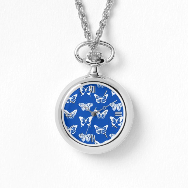 Butterfly sketch, cobalt blue and white watch (Front)
