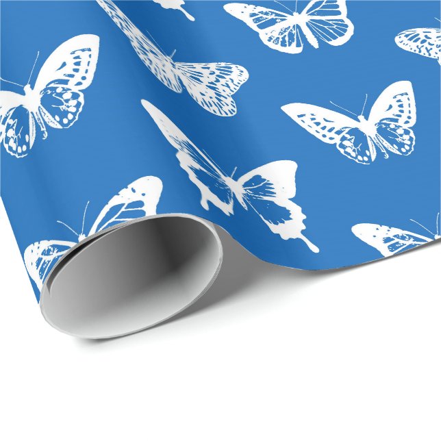 Butterfly sketch, cobalt blue and white wrapping paper (Roll Corner)