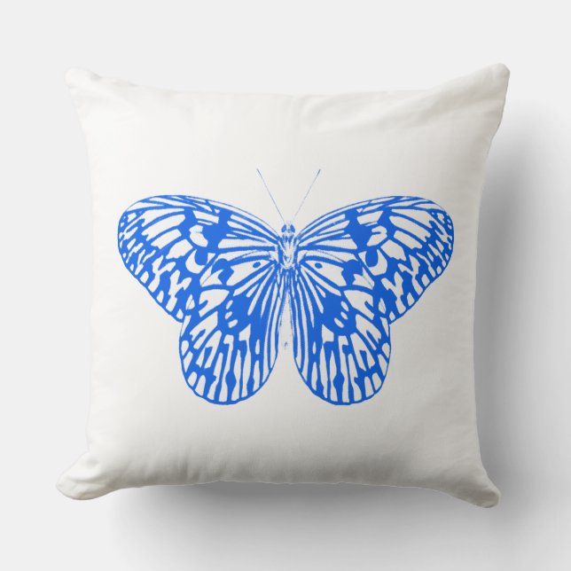 Butterfly sketch, cobalt blue cushion (Front)