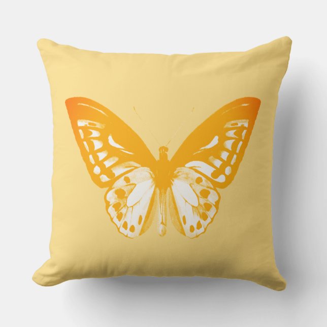 Butterfly sketch, coral orange cushion (Front)