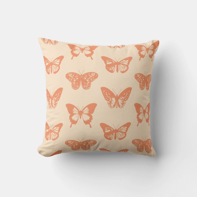 Butterfly sketch, coral orange cushion (Front)