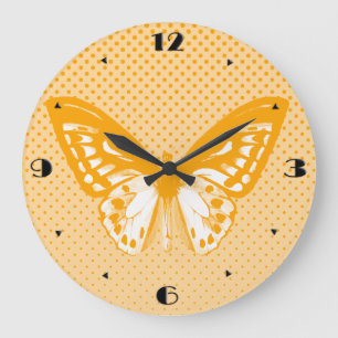 Butterfly sketch, coral orange large clock