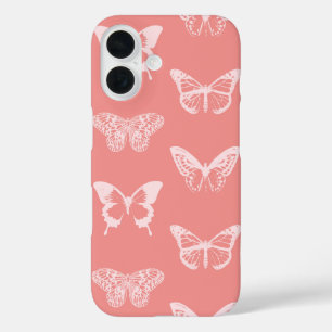 Butterfly sketch, coral pink iPhone 16 case