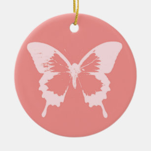 Butterfly sketch, coral pink ceramic tree decoration