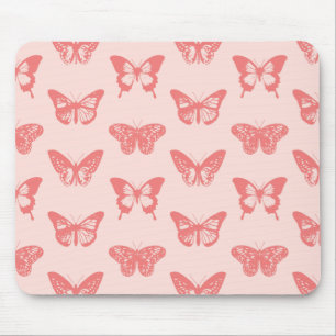 Butterfly sketch, coral pink mouse pad