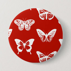 Butterfly sketch, deep red and white 7.5 cm round badge