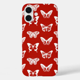 Butterfly sketch, deep red and white iPhone 16 plus case