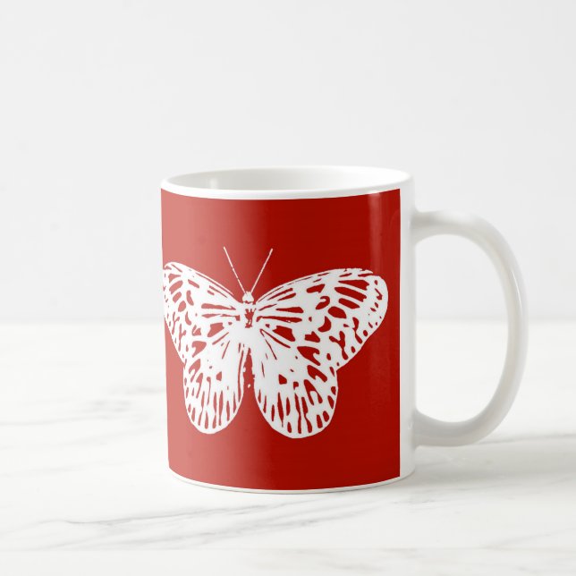 Butterfly sketch, deep red and white coffee mug (Right)