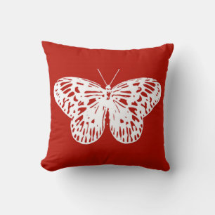 Butterfly sketch, deep red and white cushion