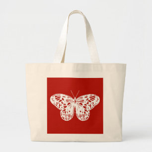 Butterfly sketch, deep red and white large tote bag