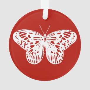 Butterfly sketch, deep red and white ornament