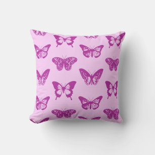 Butterfly sketch, ice pink & amethyst purple cushion