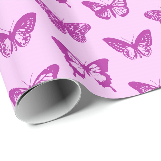 Butterfly sketch, ice pink & amethyst purple wrapping paper (Roll Corner)